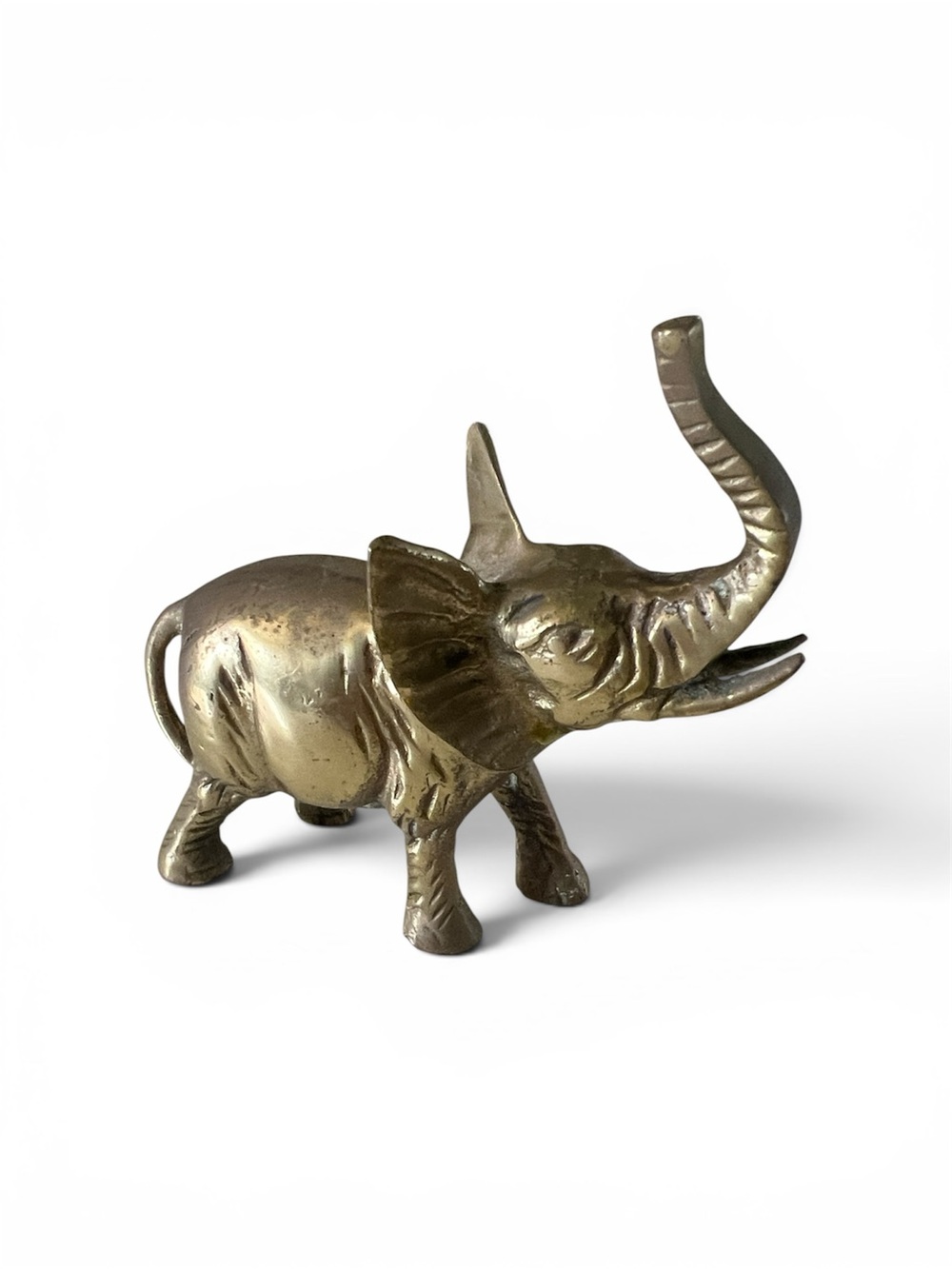 Antique Brass Elephant Figurine - Raised Trunk